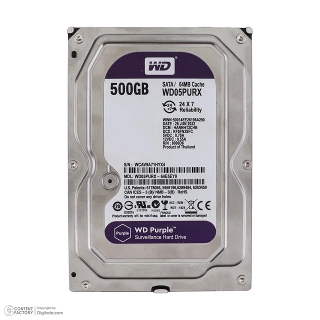 هارد دیسک اینترنال وسترن دیجیتال مدل WD05PURX ظرفیت 500 گیگابایت 102875501